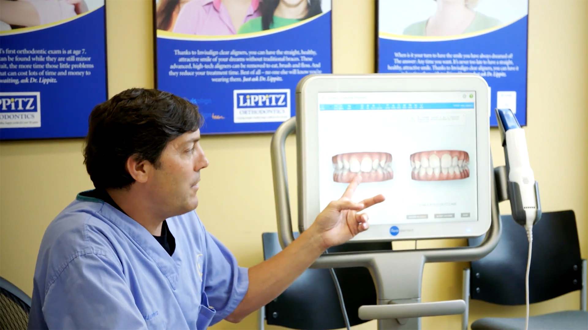 Dr Lippitz shows patient iTero teeth scan and plan for tooth movement